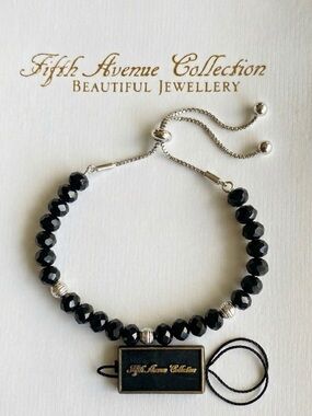 FAC NWT Black Crystal Beaded Bolo Slider Bracelet​​